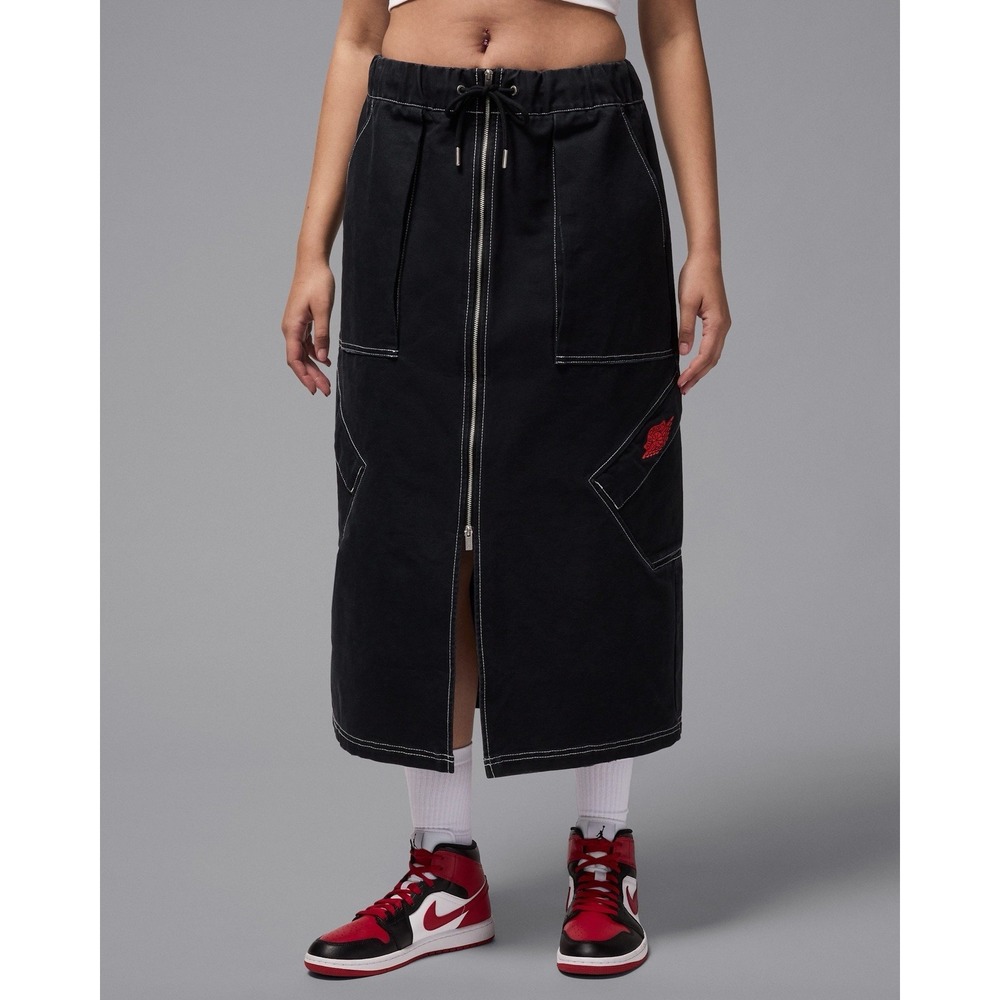 Air Jordan Air Chicago Midi Cargo Black Washed Denim Skirt Small NWT Utility